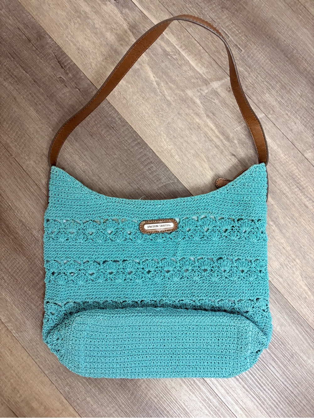 Bright Teal Crochet Shoulder Bag by Jaclyn Smith